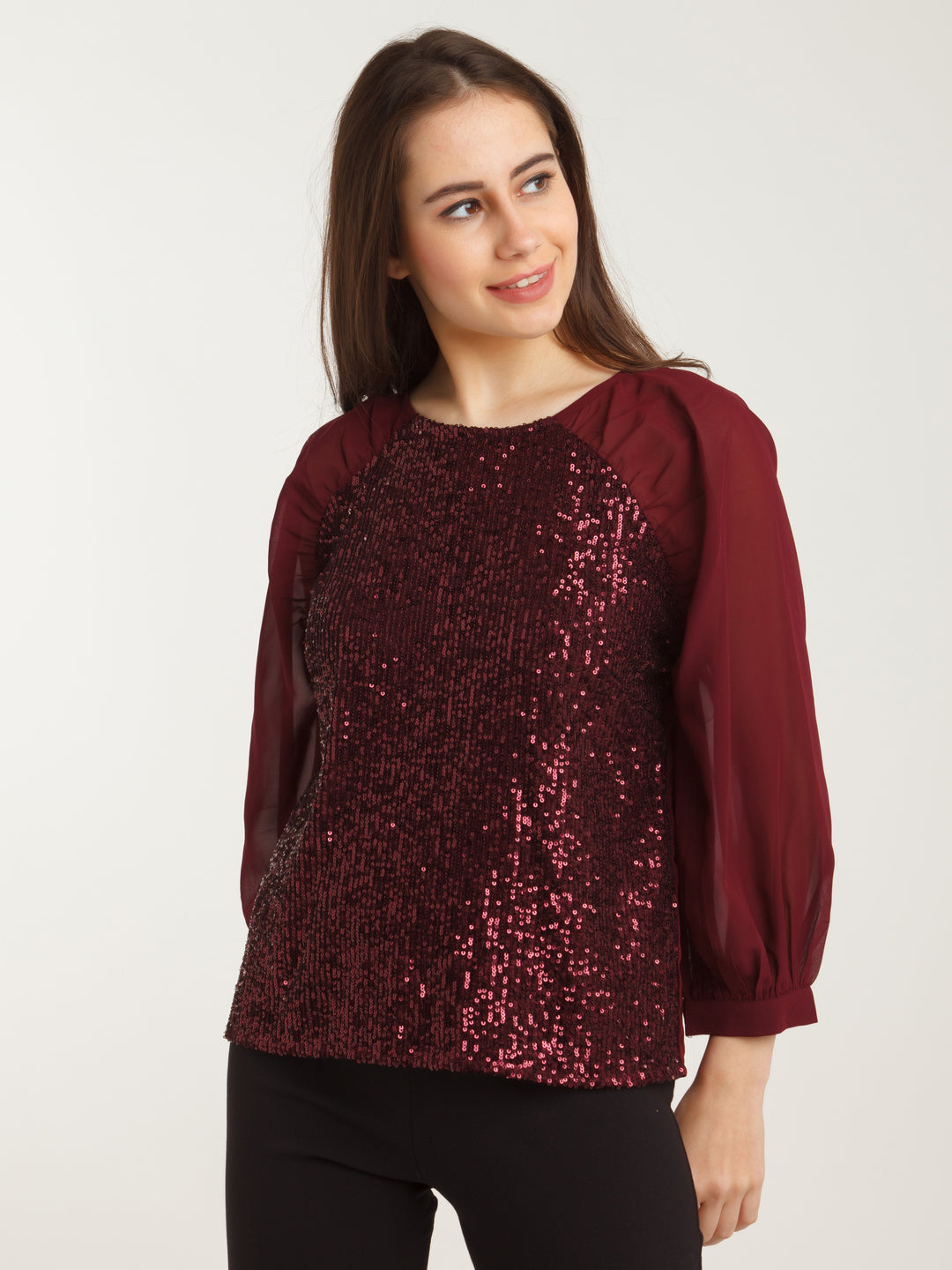 Maroon Embellished Straight Top