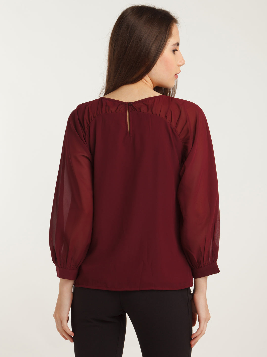 Maroon Embellished Straight Top For Women