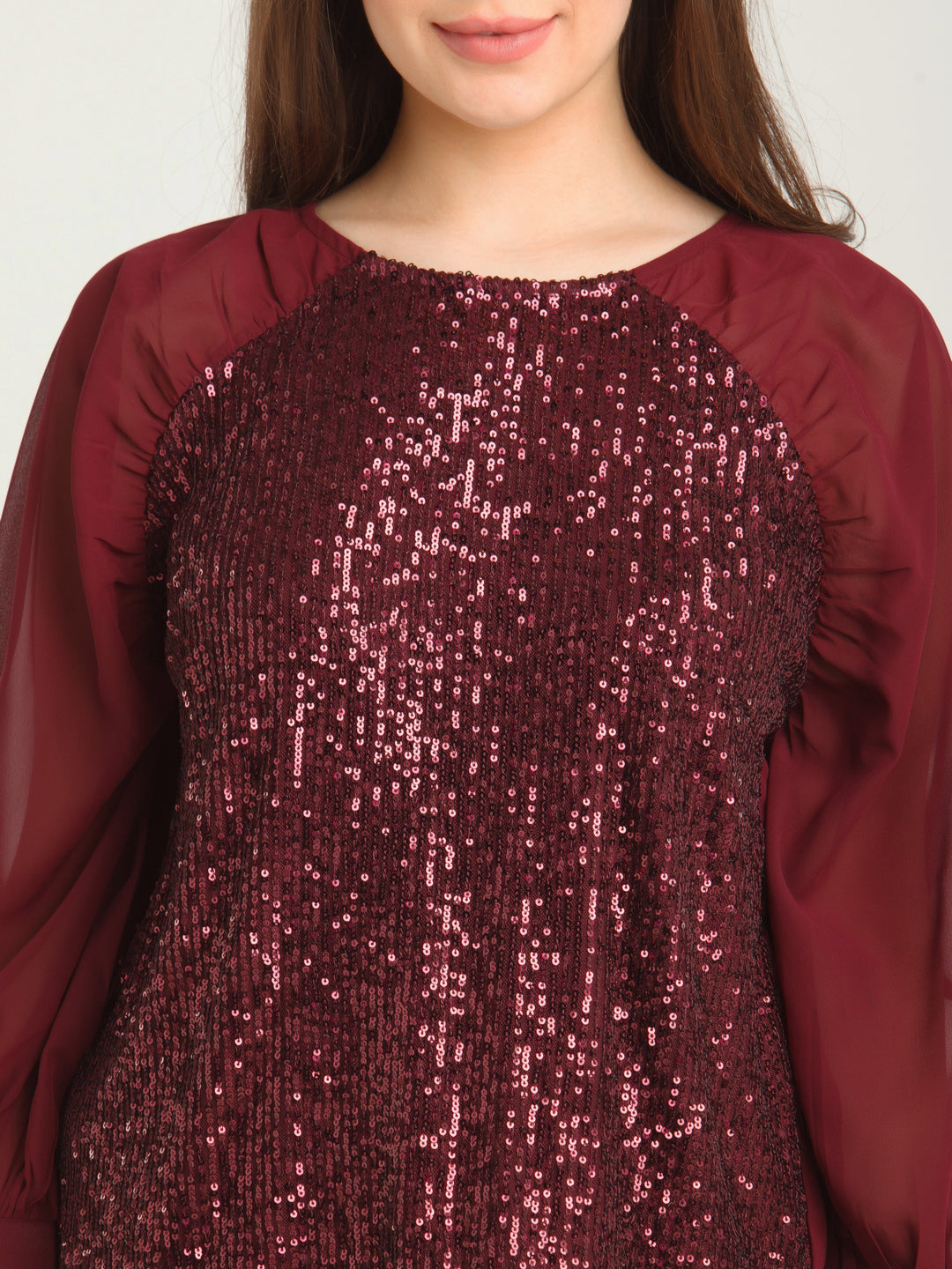 Maroon Embellished Straight Top