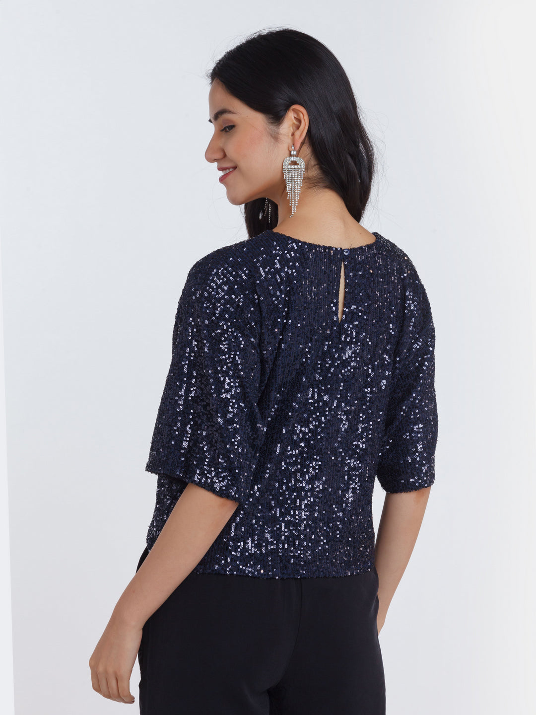 Navy Blue Embellished Top