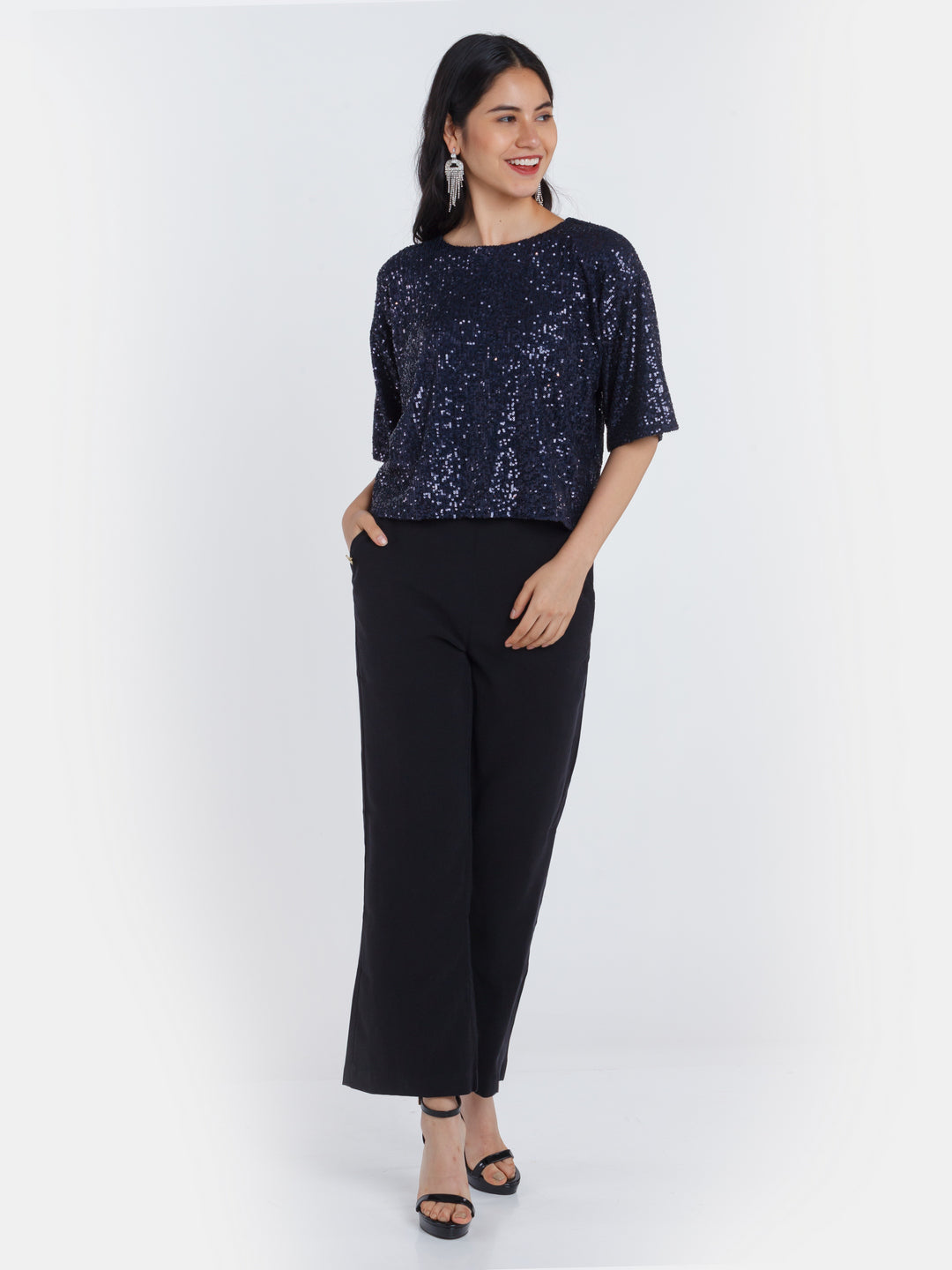 Navy Blue Embellished Top