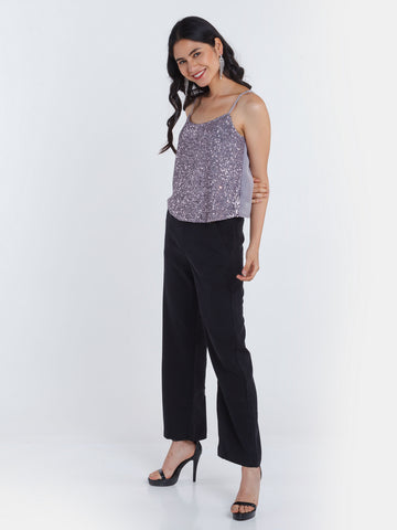 Grey Embellished Strappy Top For Women