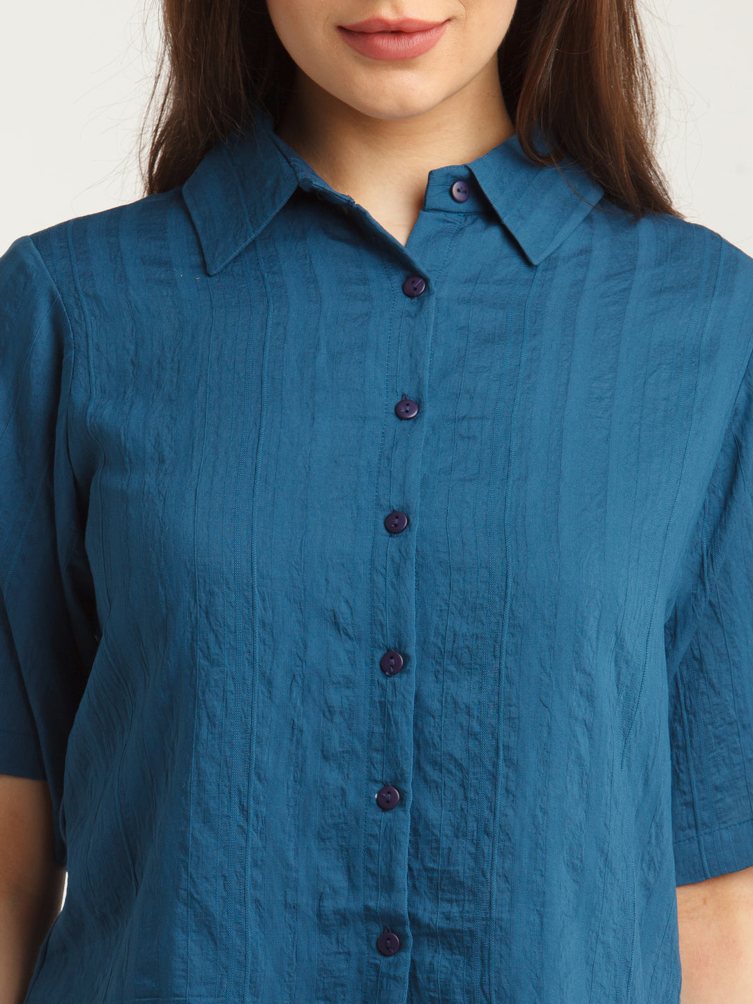 Navy Blue Solid Shirt For Women