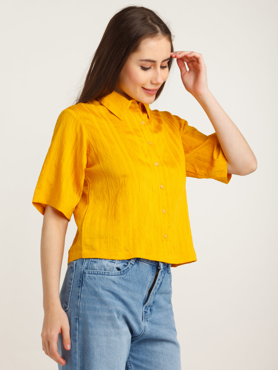 Yellow Solid Shirt For Women