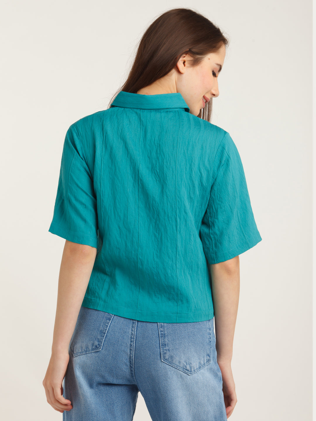 Teal Solid Shirt For Women