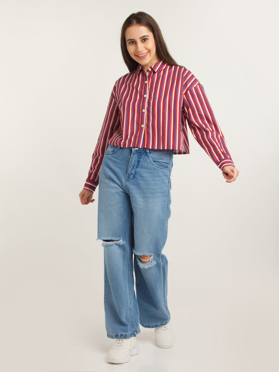 Multicolored Stripes Cropped Shirt