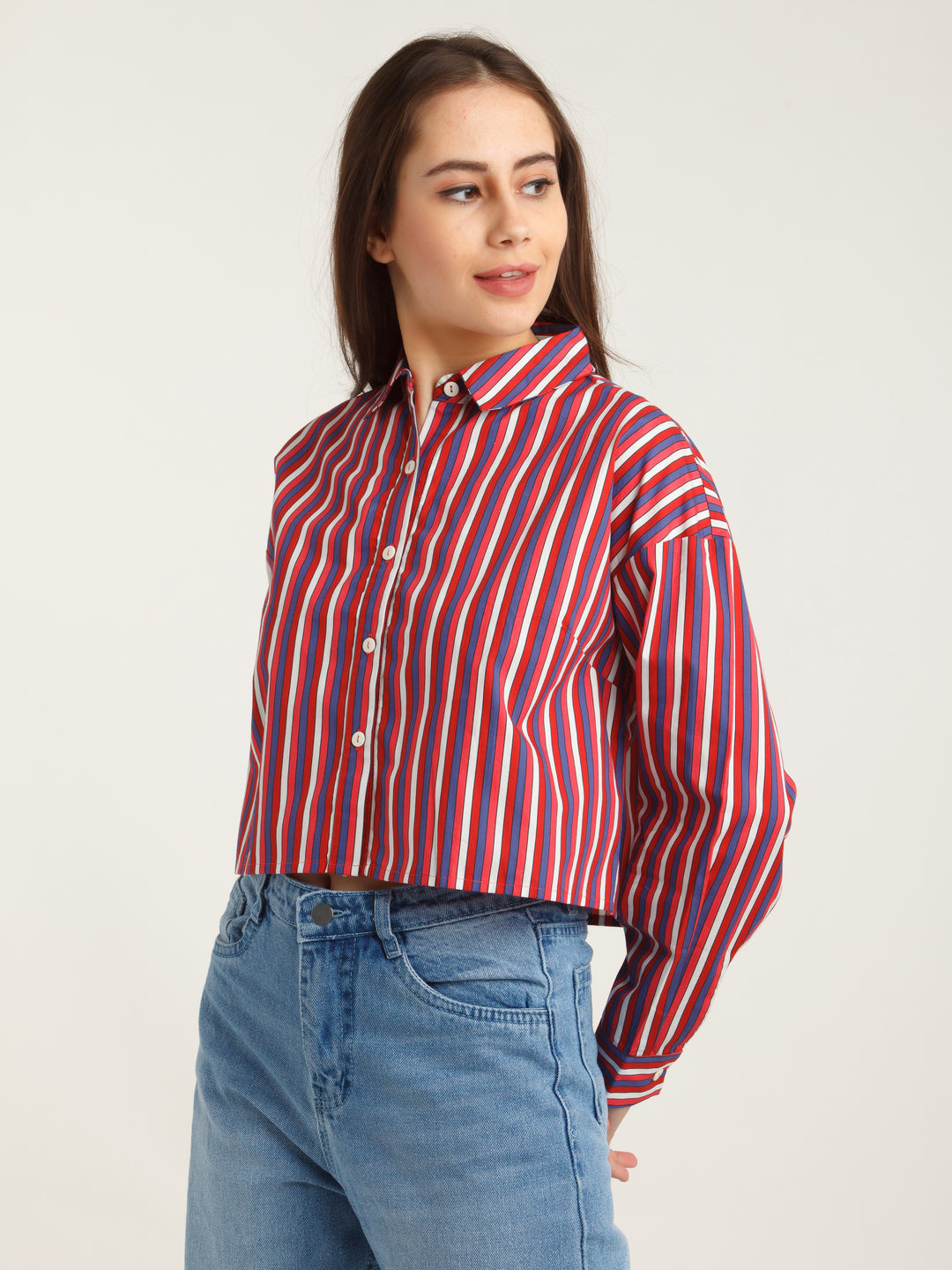 Multicolored Stripes Cropped Shirt