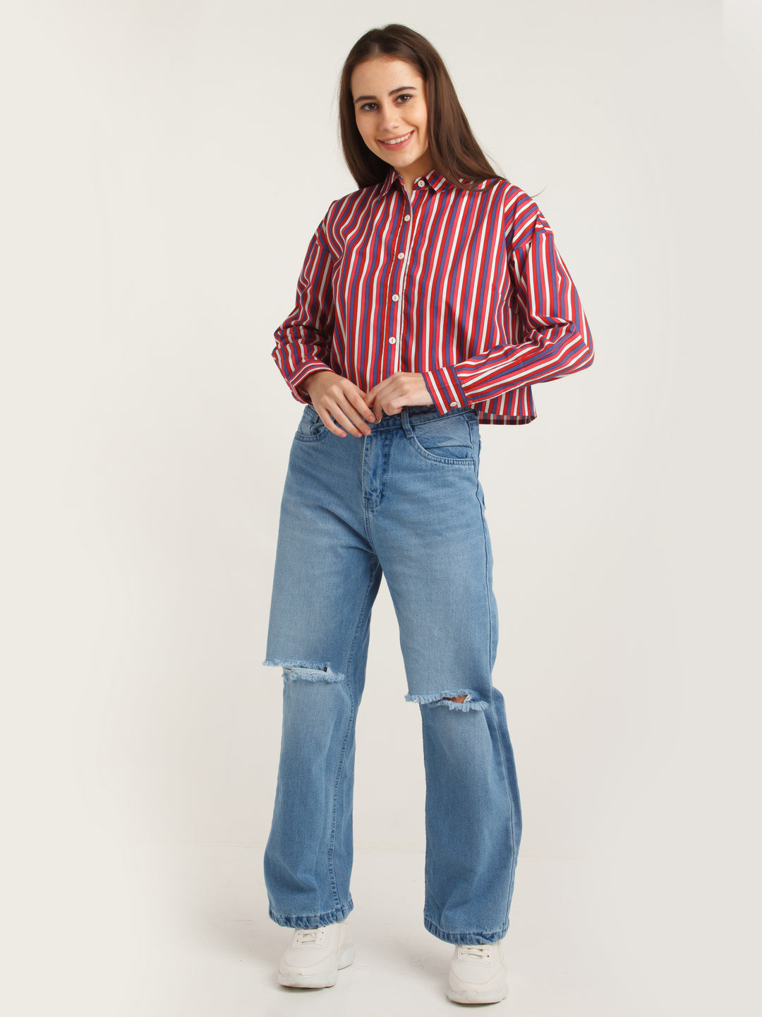 Multicolored Stripes Cropped Shirt