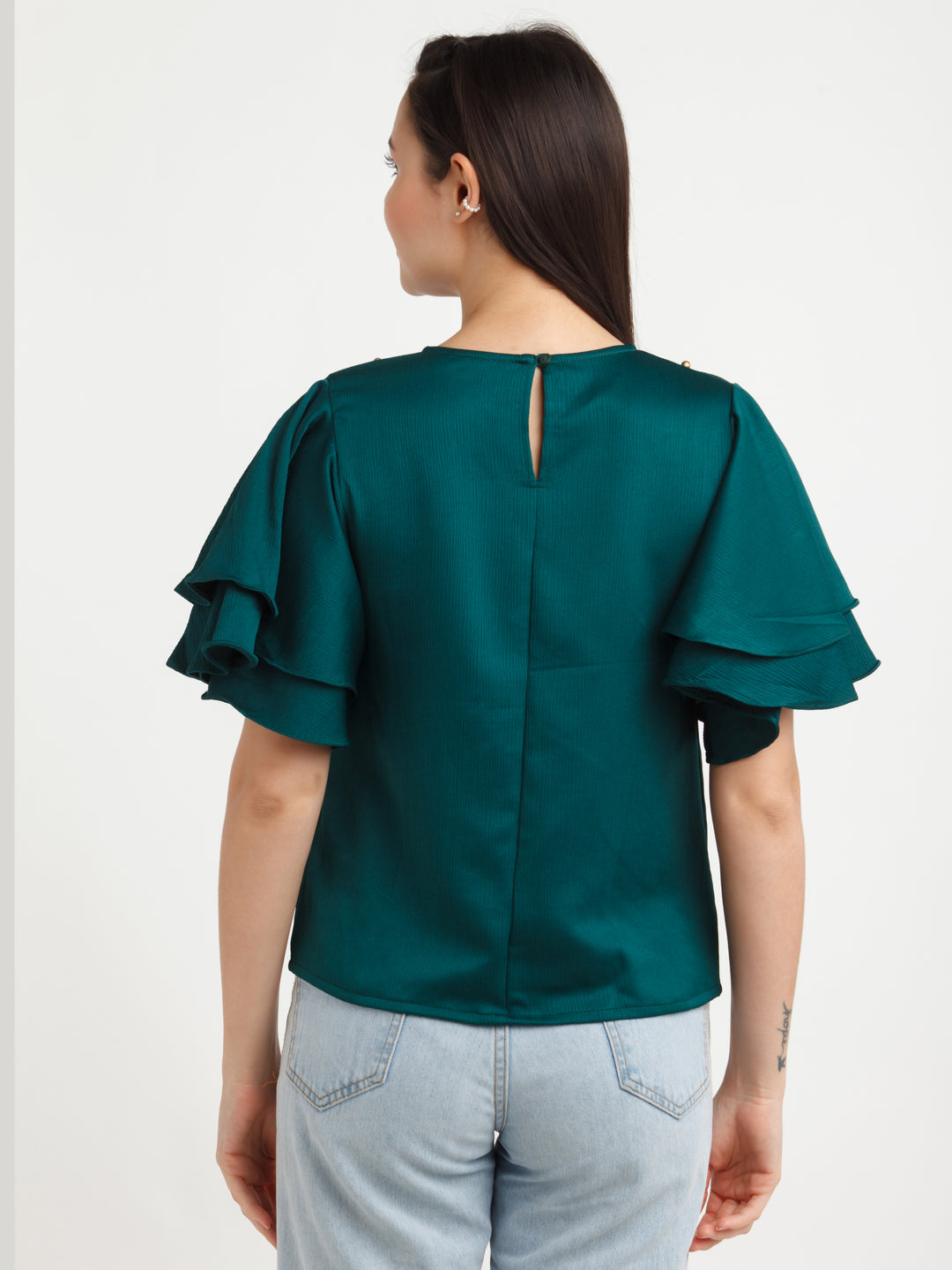 Green Embellished Top For Women