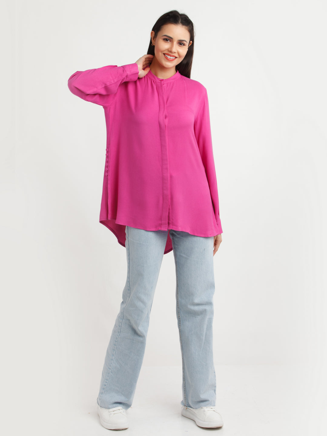 Pink Solid Shirt For Women
