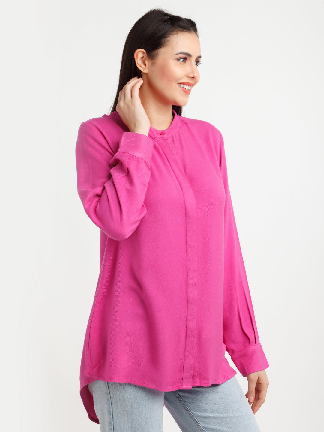 Pink Solid Shirt For Women