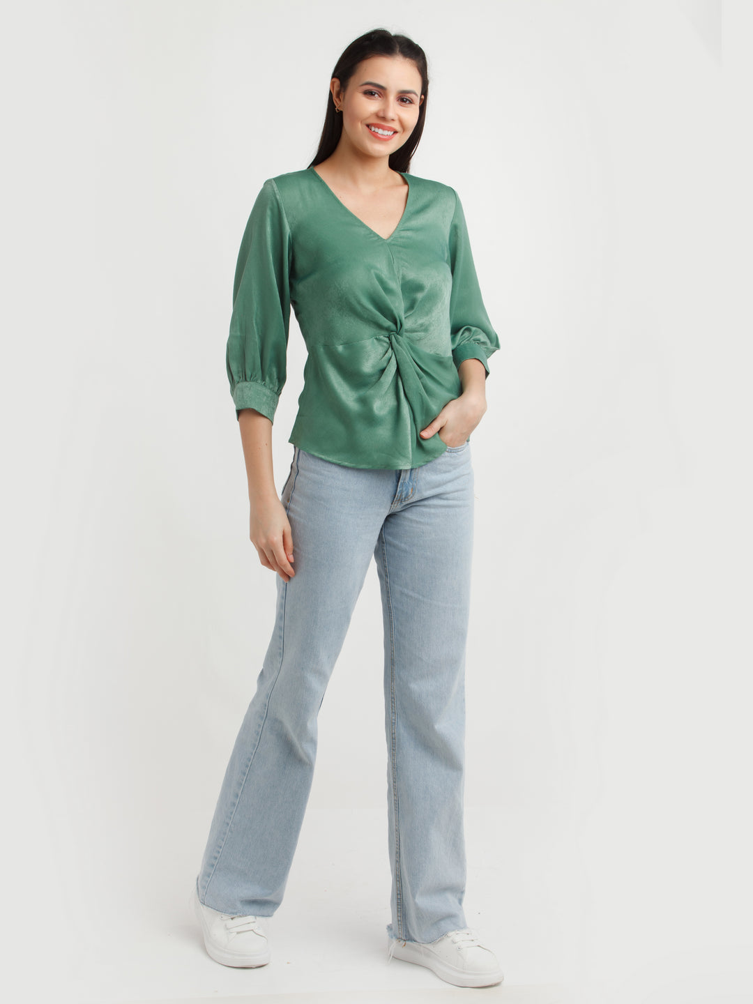 Green Solid Top For Women