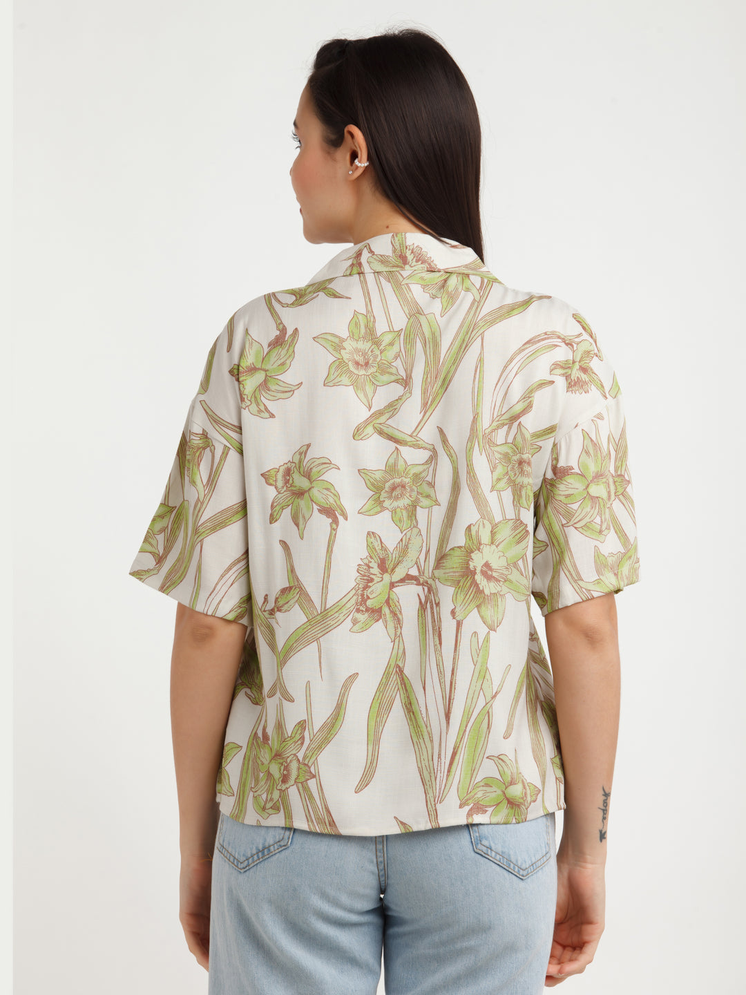 Off White Printed Shirt For Women