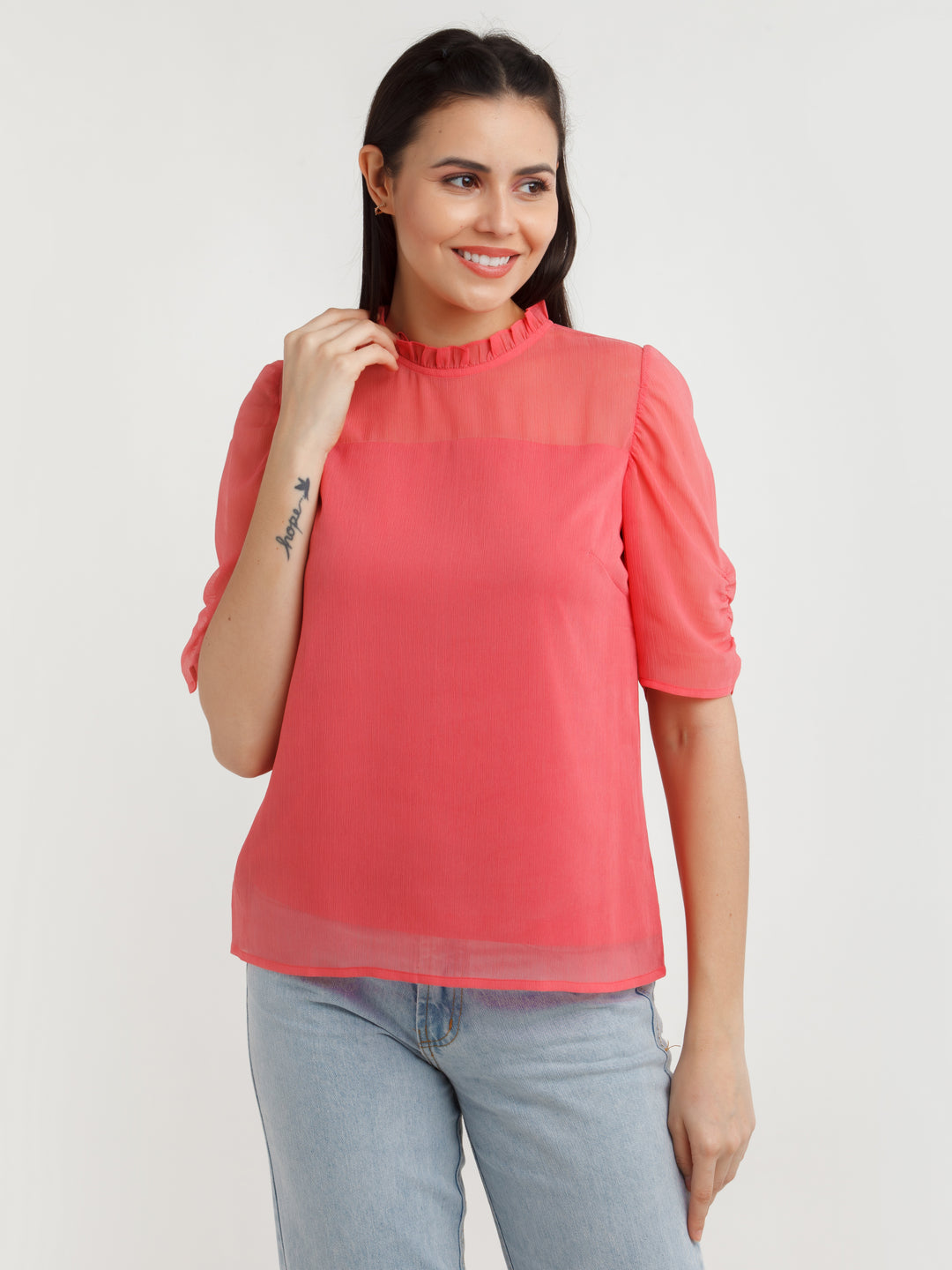 Coral Solid Top For Women