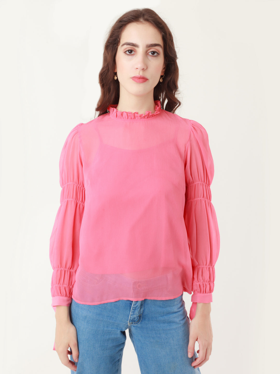 Coral Solid Tie-Up Top