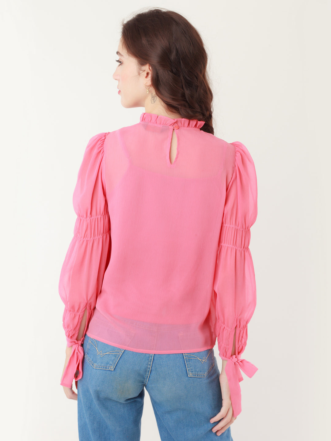 Coral Solid Tie-Up Top