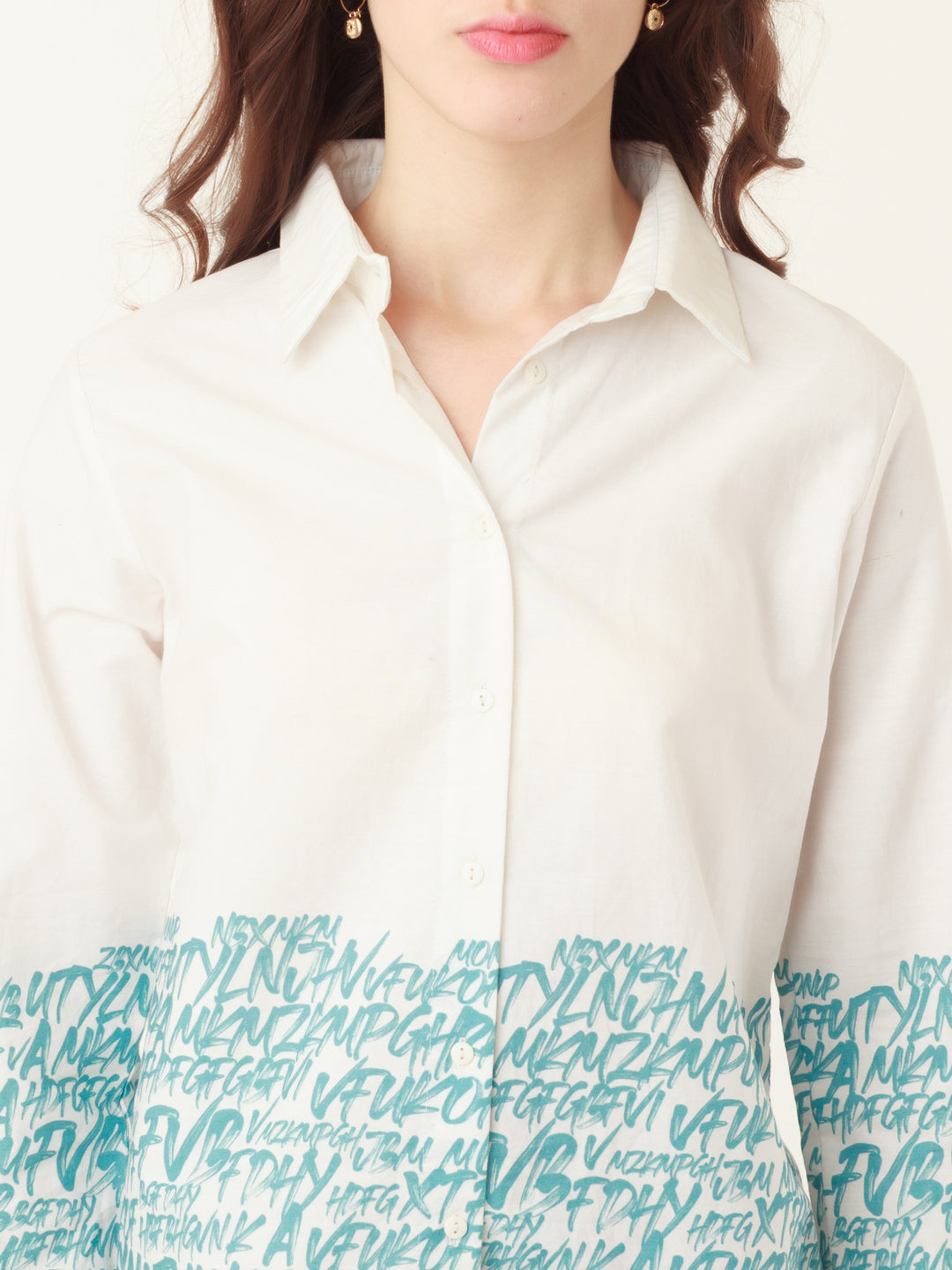 White Typographic Regular Shirt For Women