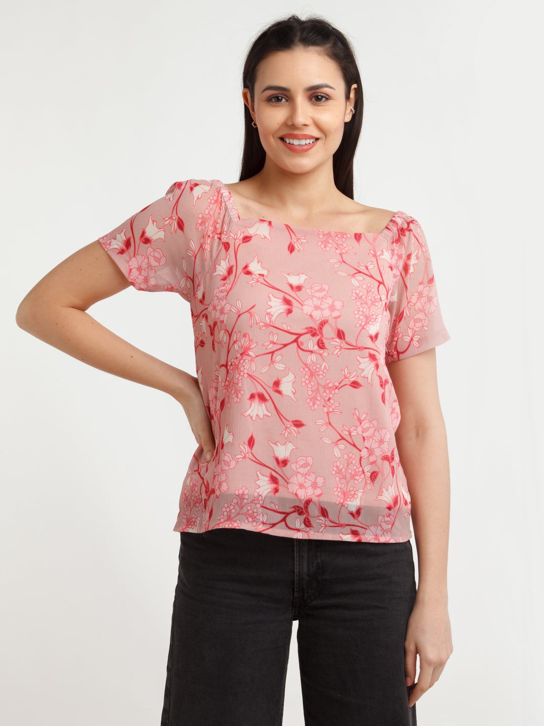 Pink Floral Top For Women
