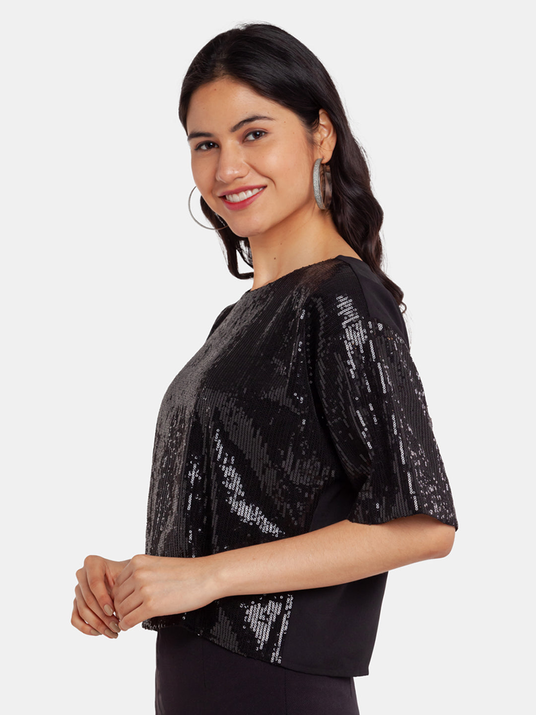 Black Embellished Cropped Top For Women