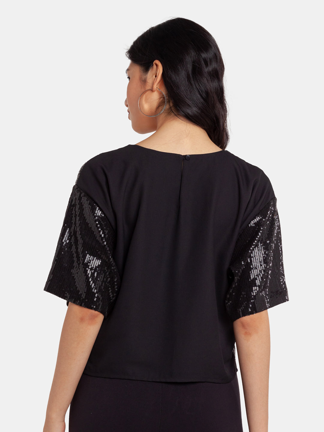Black Embellished Cropped Top For Women
