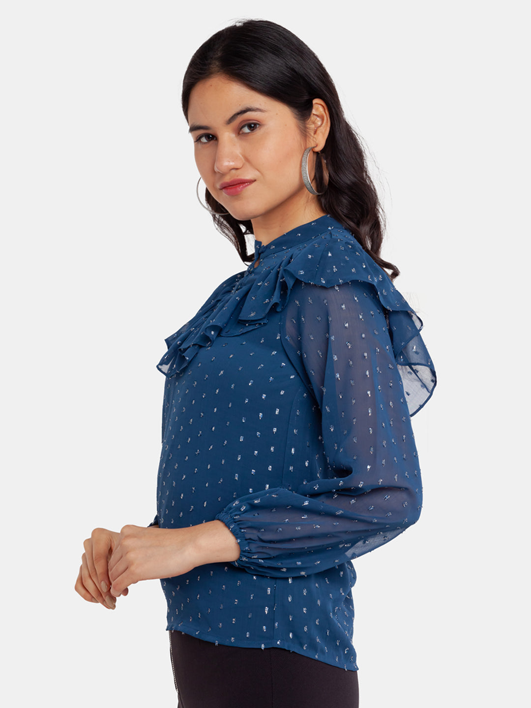 Blue Shimmer Ruffles Top