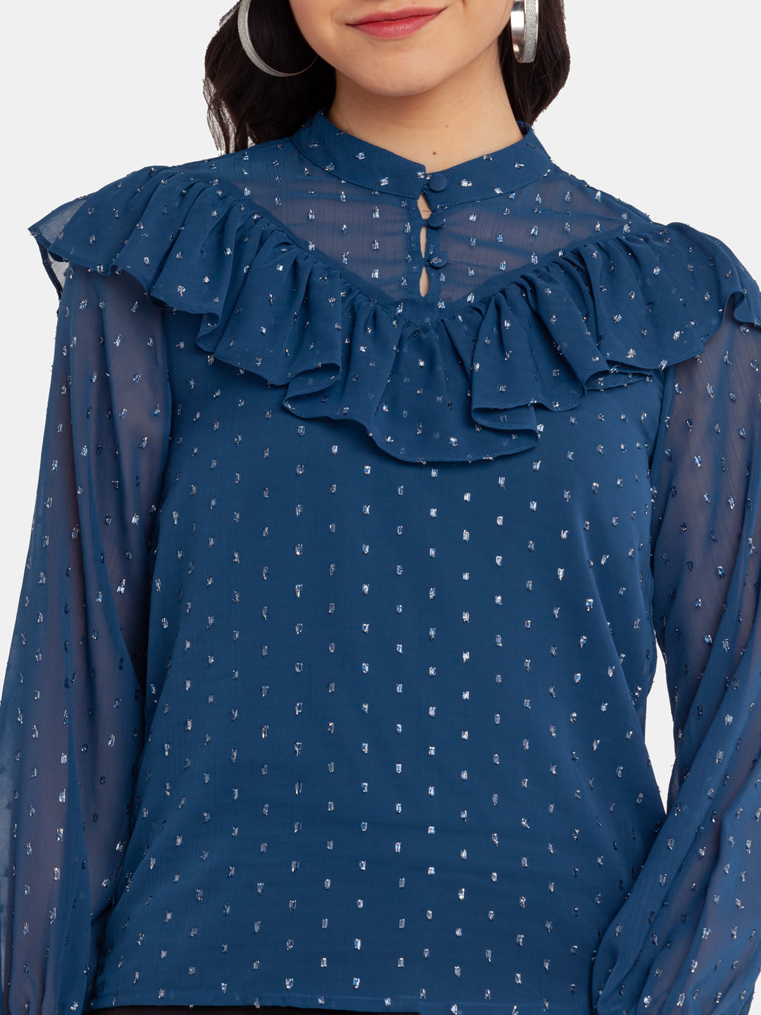 Blue Shimmer Ruffles Top