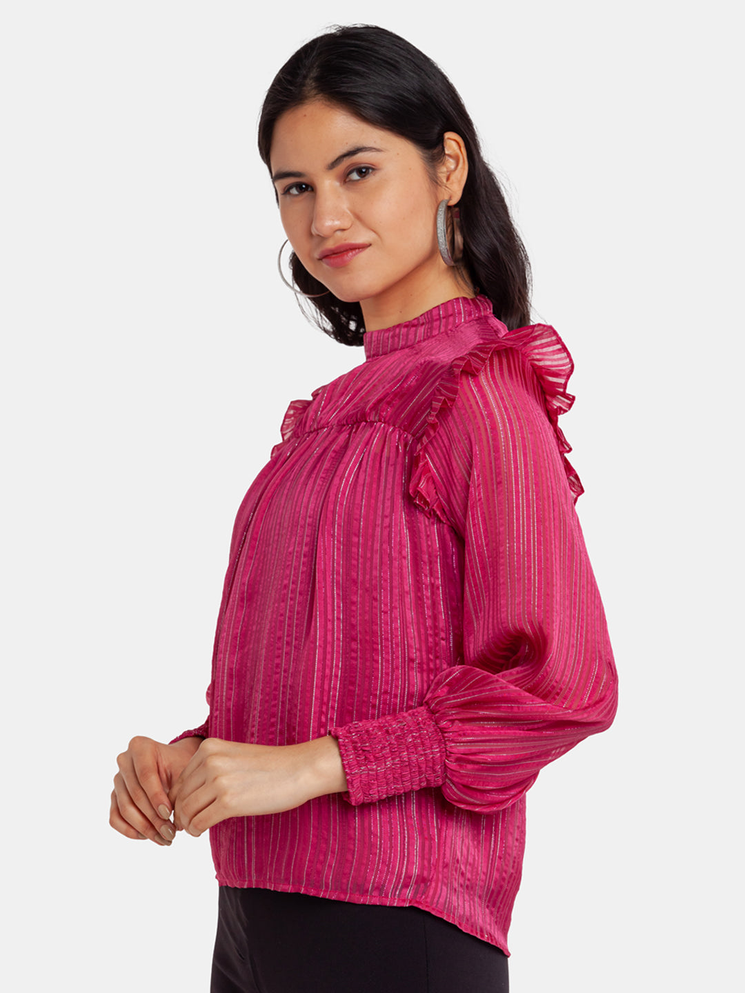 Pink Shimmer Ruffles Top