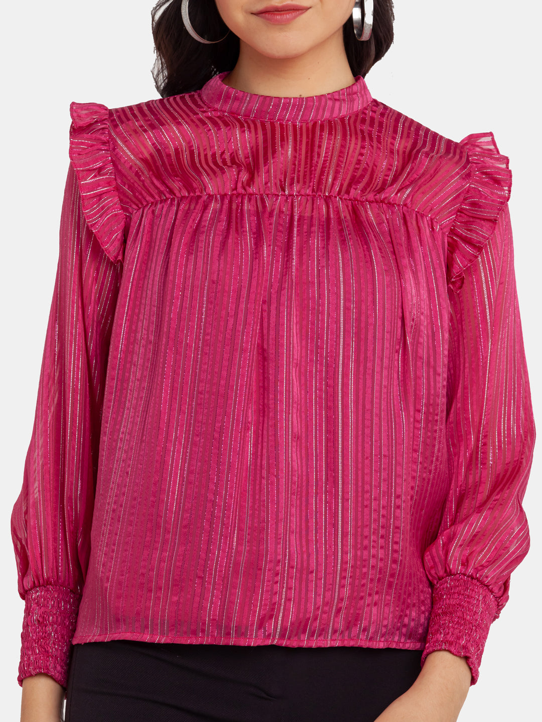 Pink Shimmer Ruffles Top