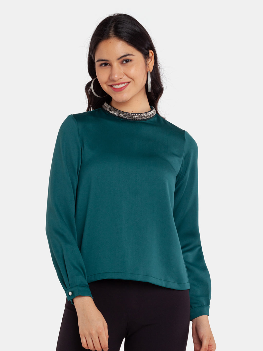 Green Embellished Regular Top