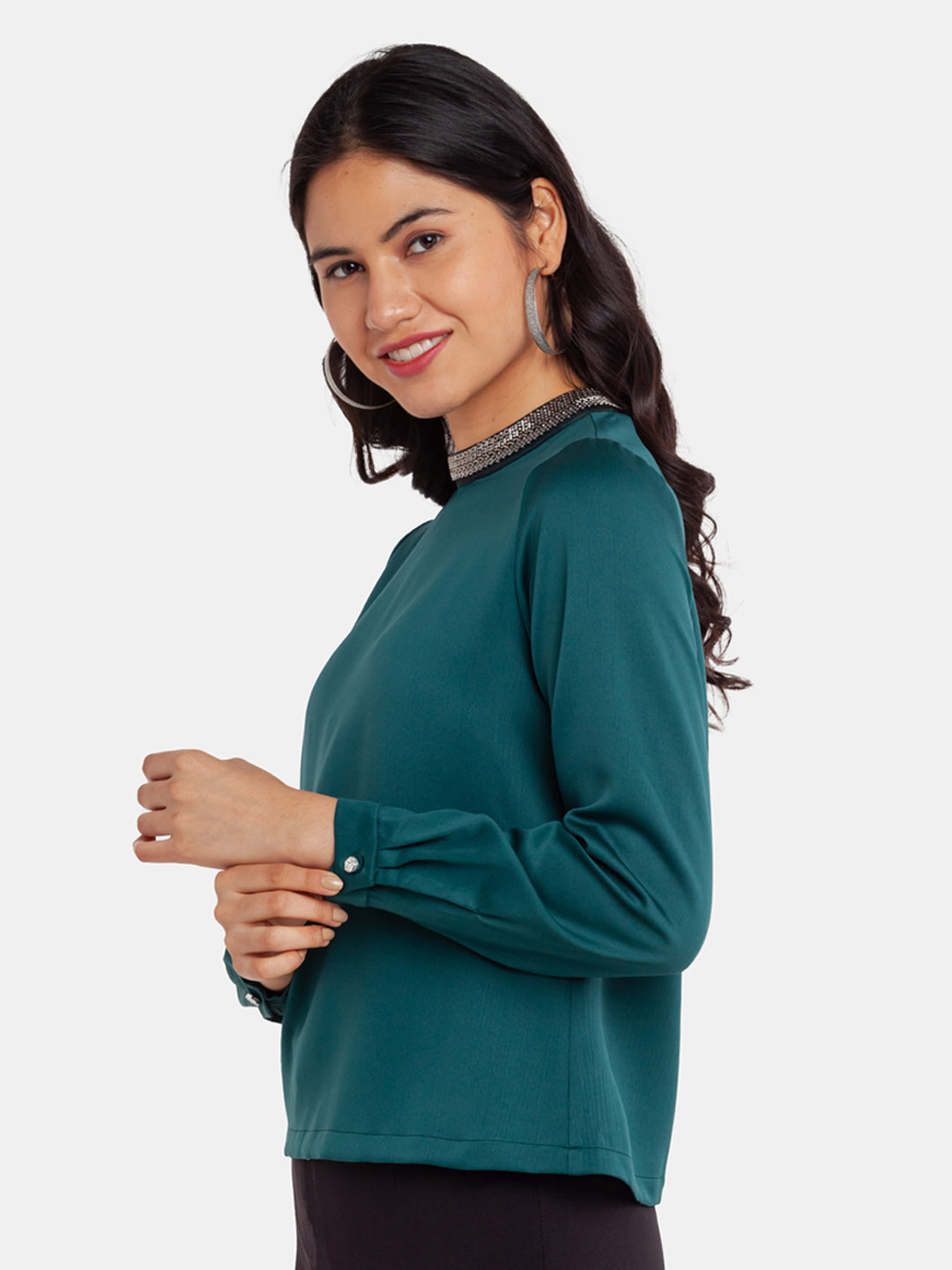 Green Embellished Regular Top