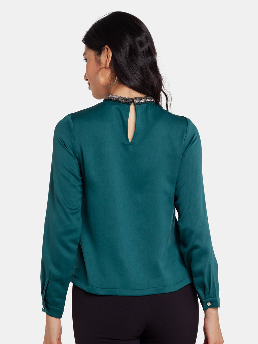 Green Embellished Regular Top For Women