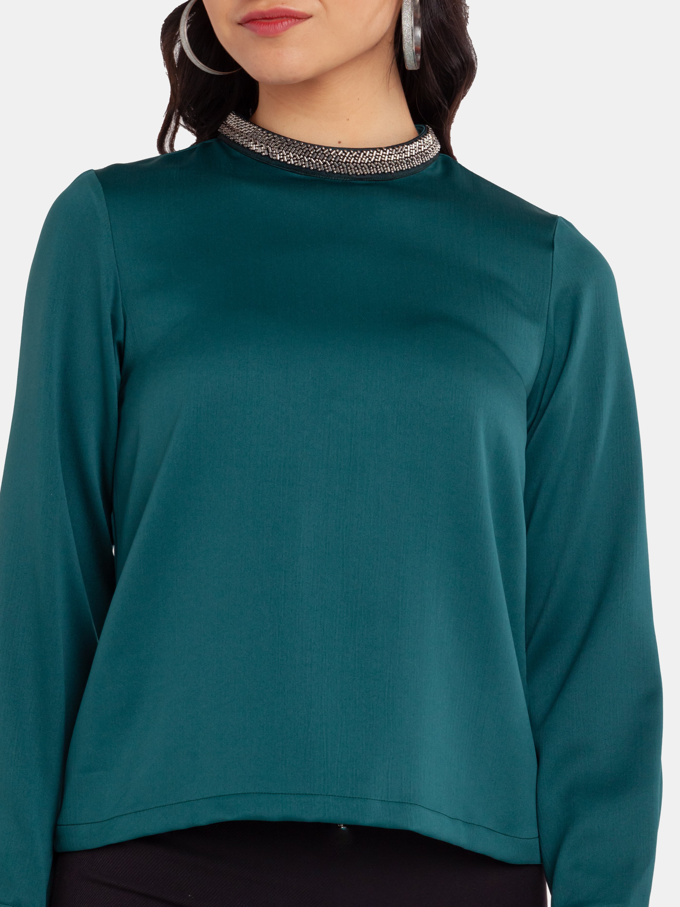 Green Embellished Regular Top