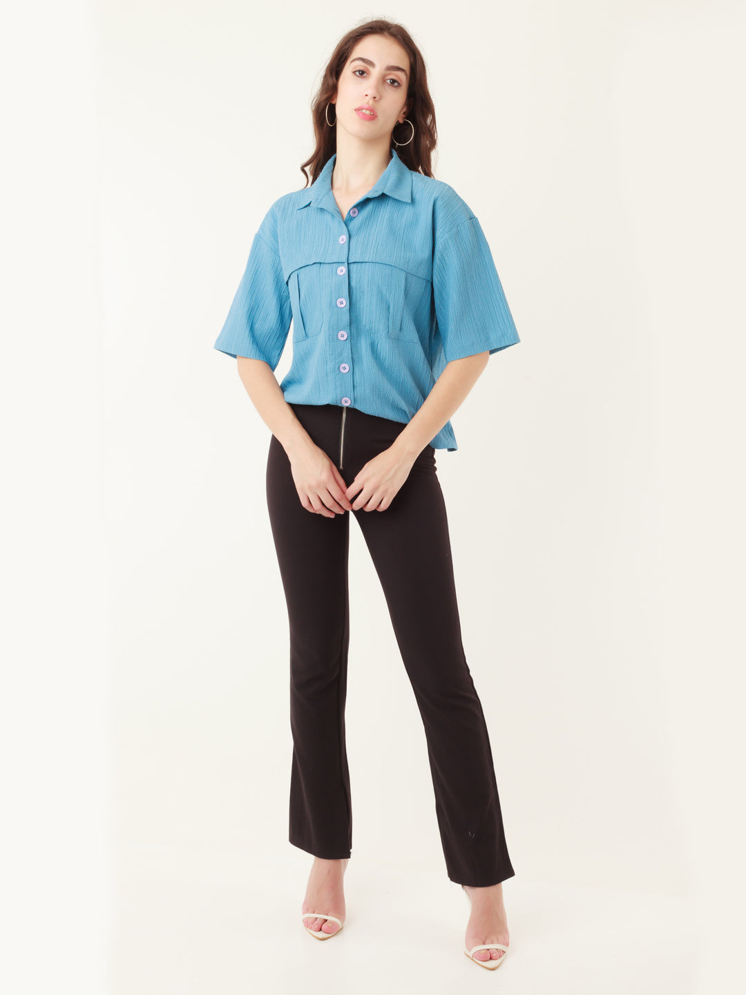 Blue Solid Utility Shirt