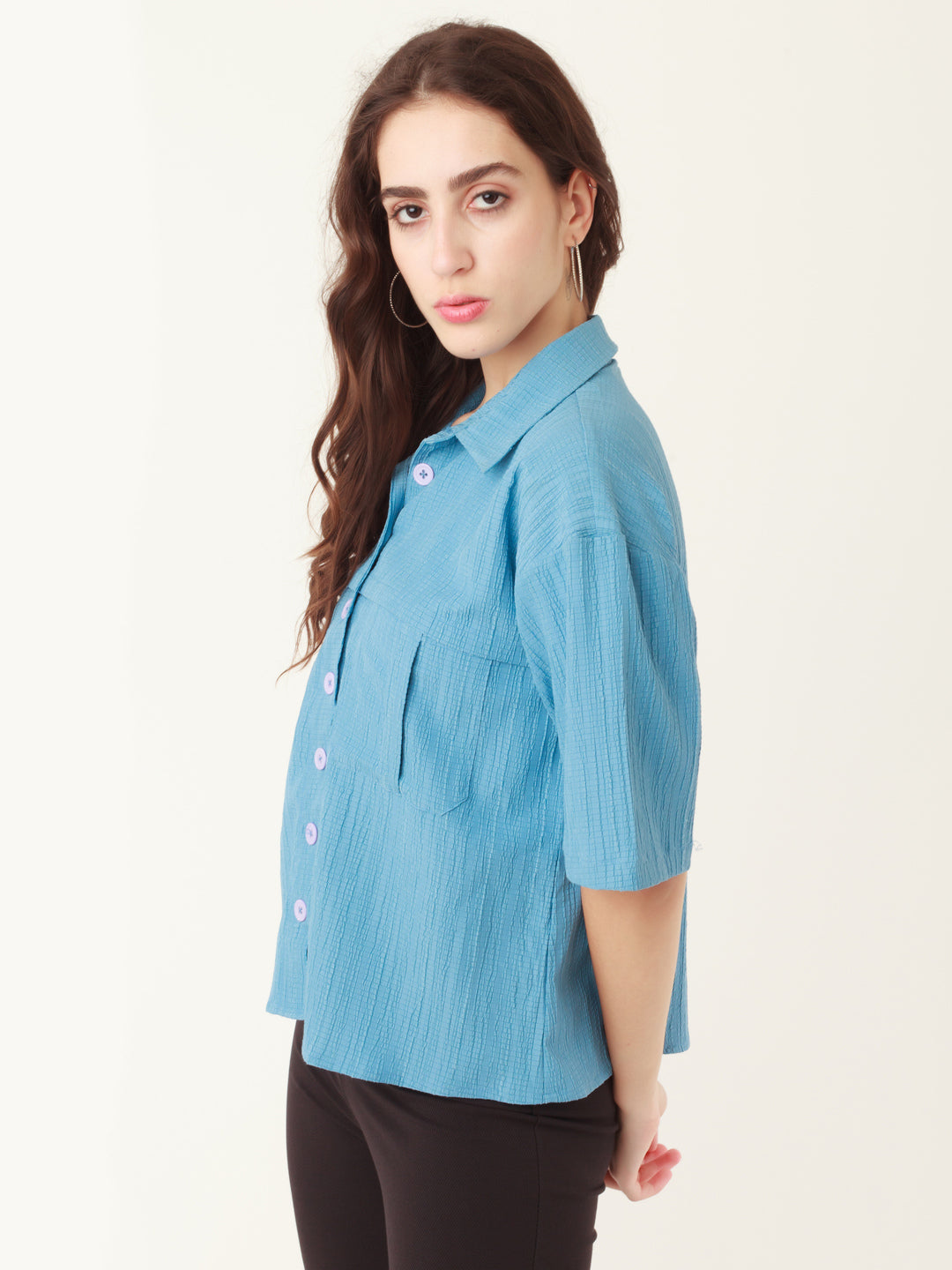 Blue Solid Utility Shirt