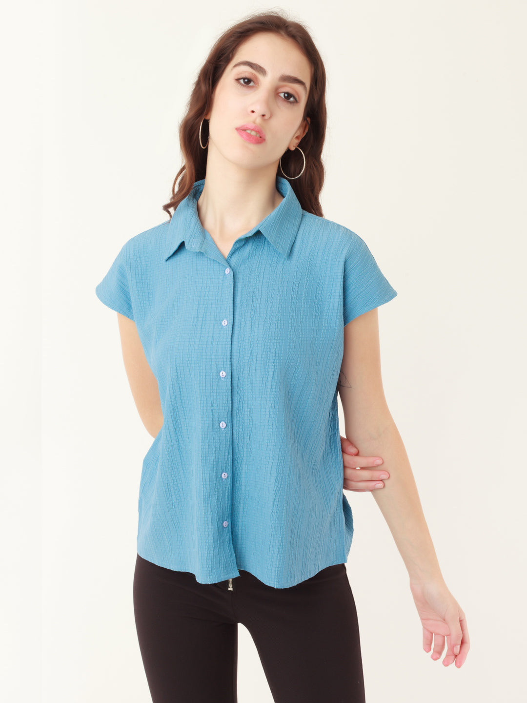 Blue Solid Regular Shirt For Women