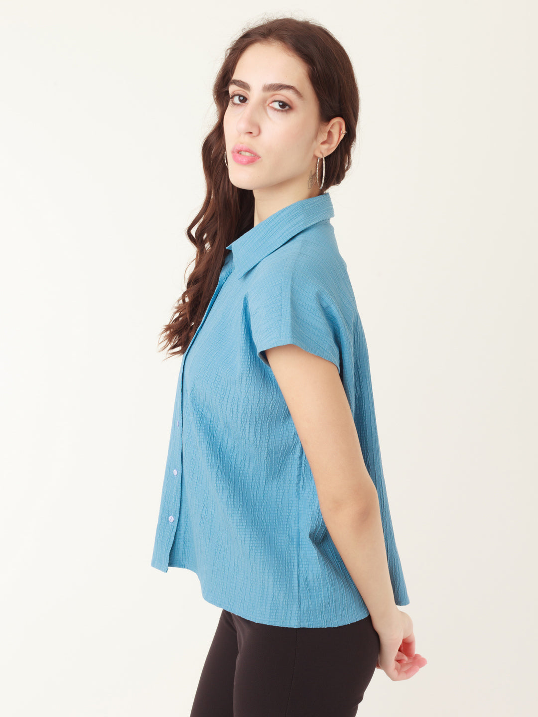 Blue Solid Regular Shirt For Women