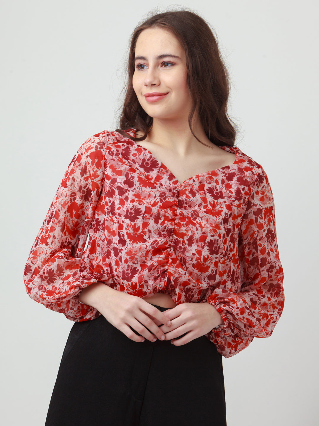 Pink Printed Ruched Top For Women