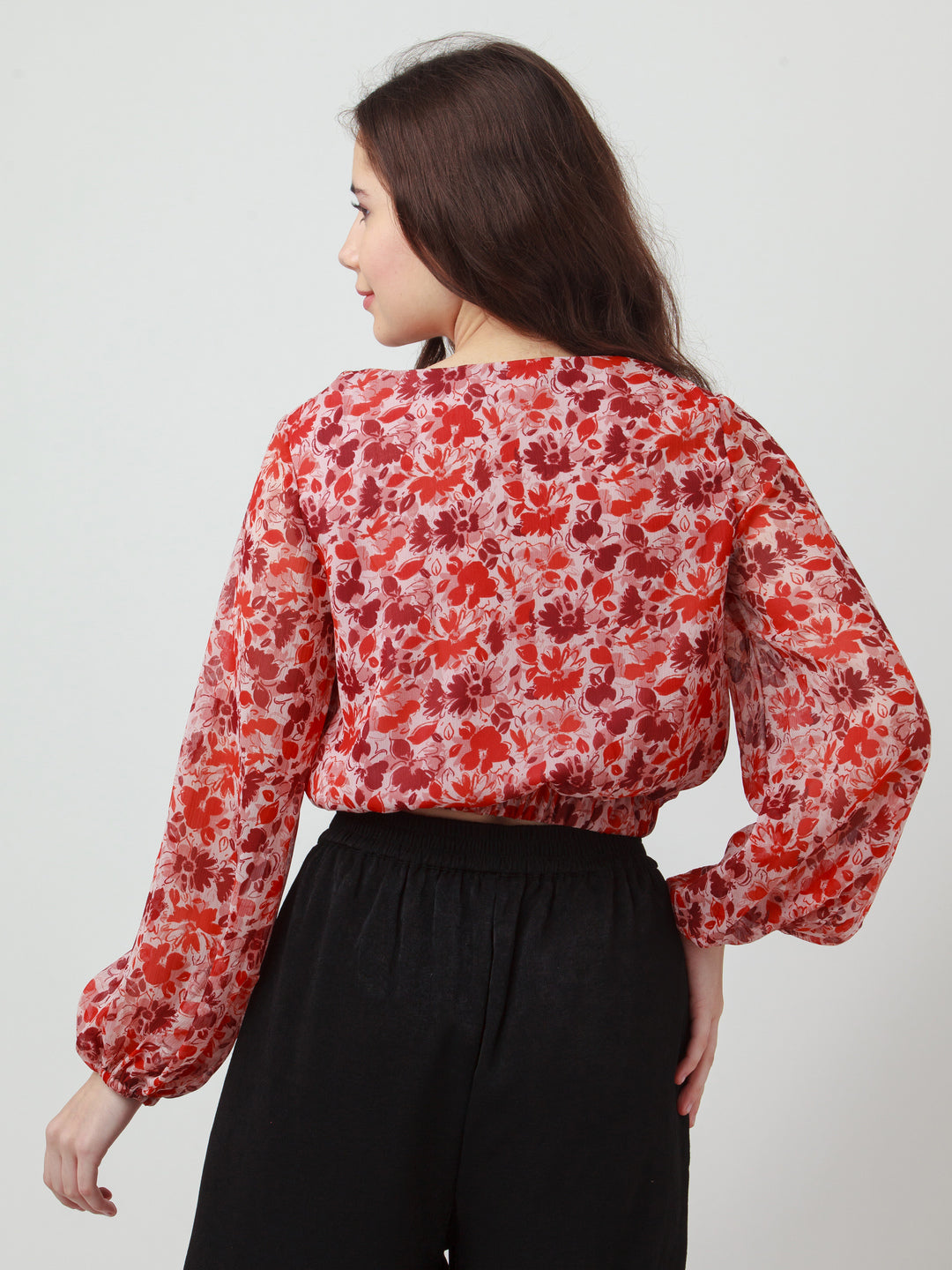 Pink Printed Ruched Top For Women