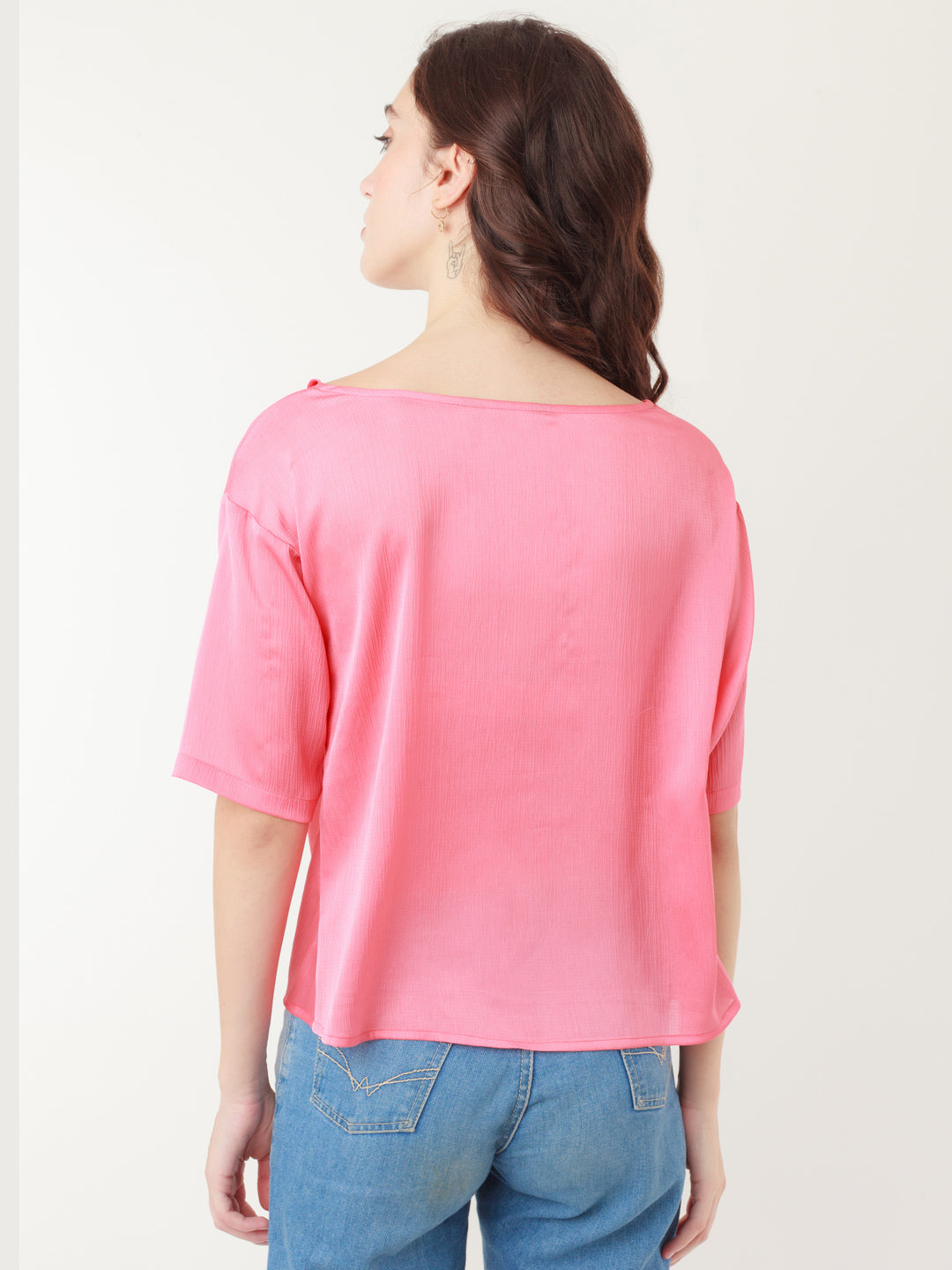 Coral Solid Regular Top For Women