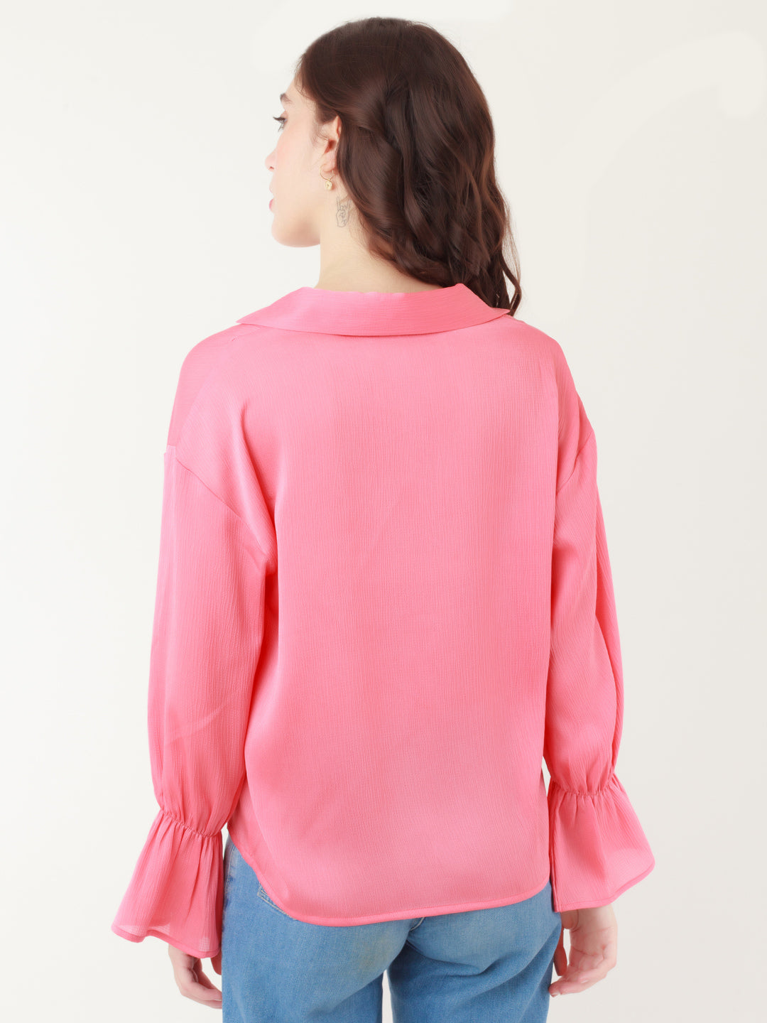 Coral Solid Flared Sleeve Top