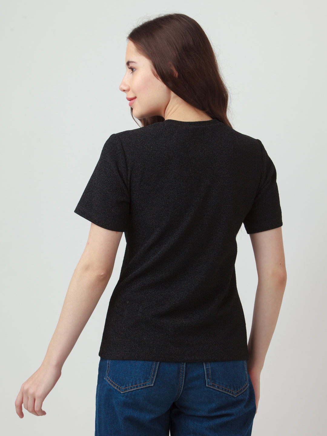 Black Solid Cut Out Top For Women