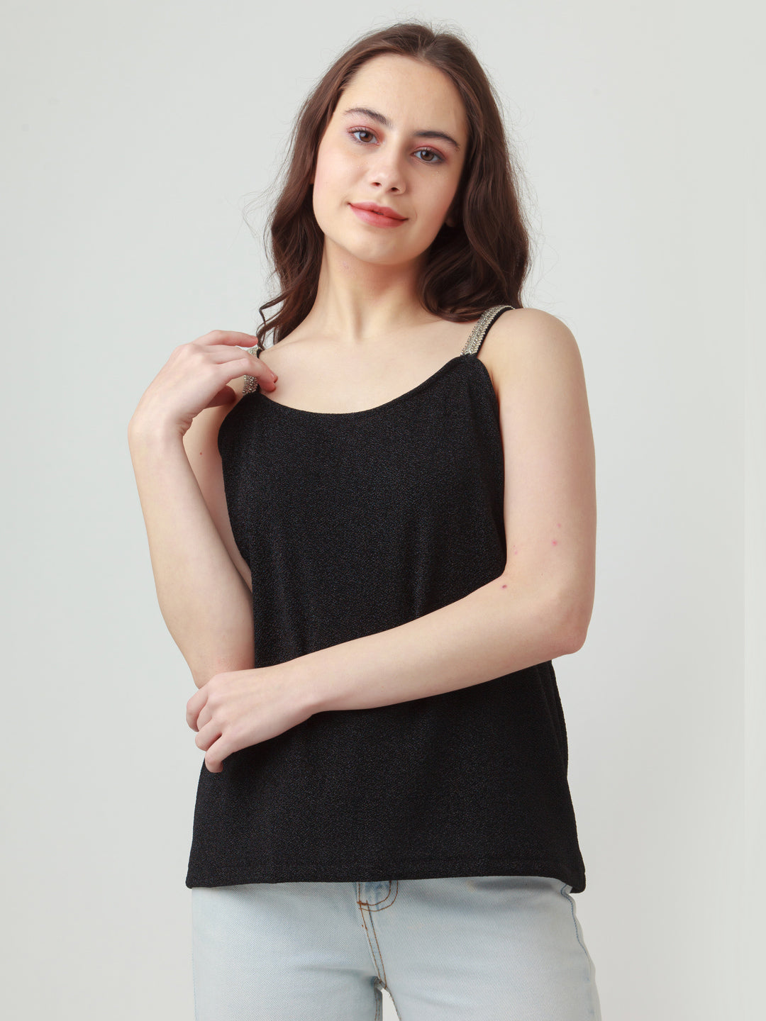 Black Solid Strappy Top For Women – Zink London