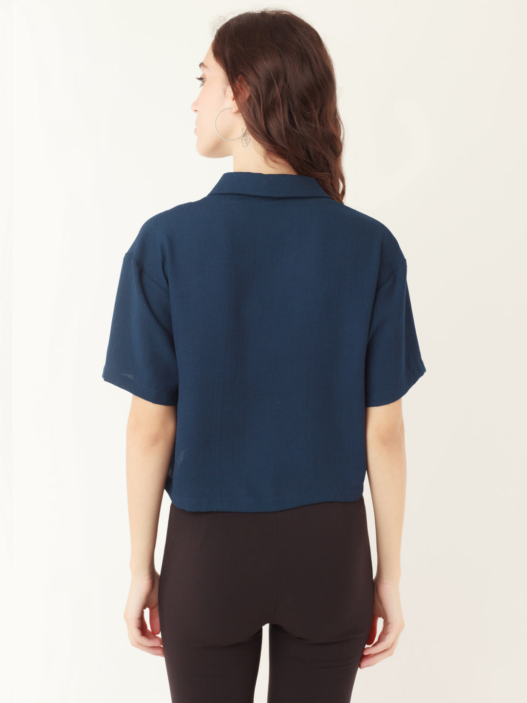 Blue Solid Cropped Top For Women