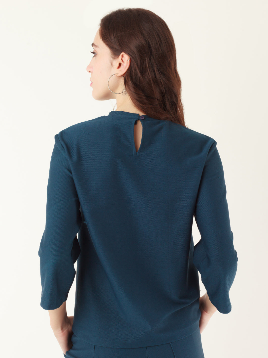 Blue Solid Slit Sleeve Top