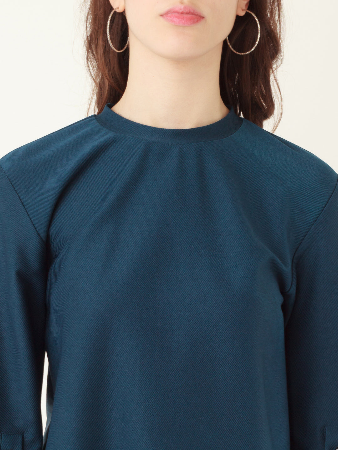 Blue Solid Slit Sleeve Top