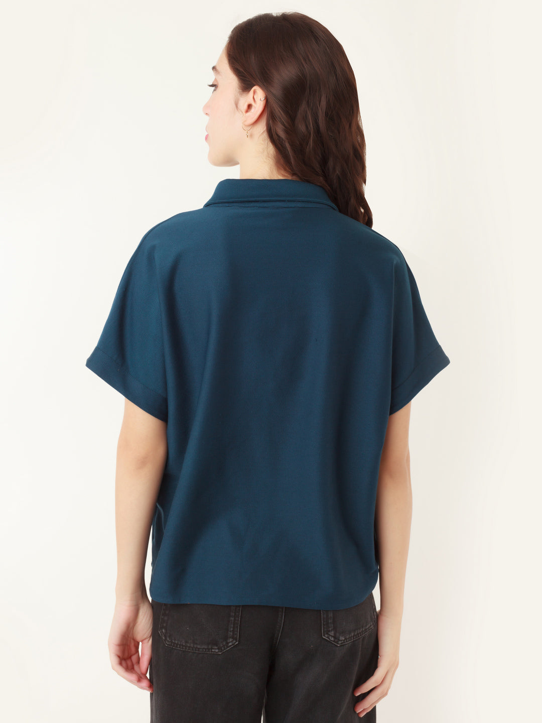 Blue Solid Oversized Shirt