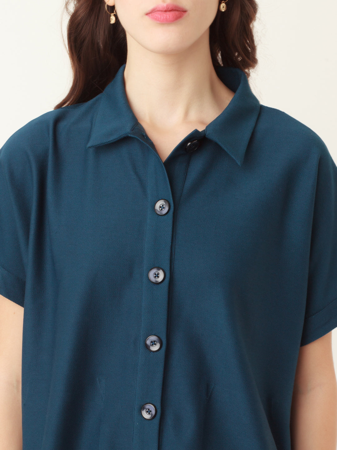 Blue Solid Oversized Shirt For Women