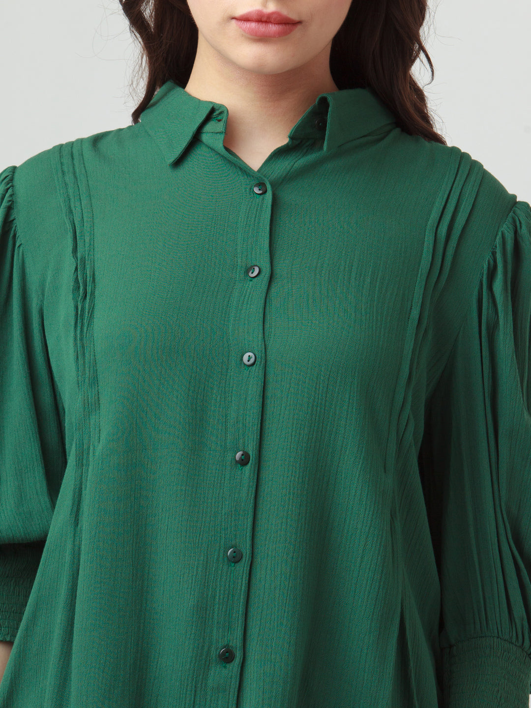 Green Solid Shirt For Women