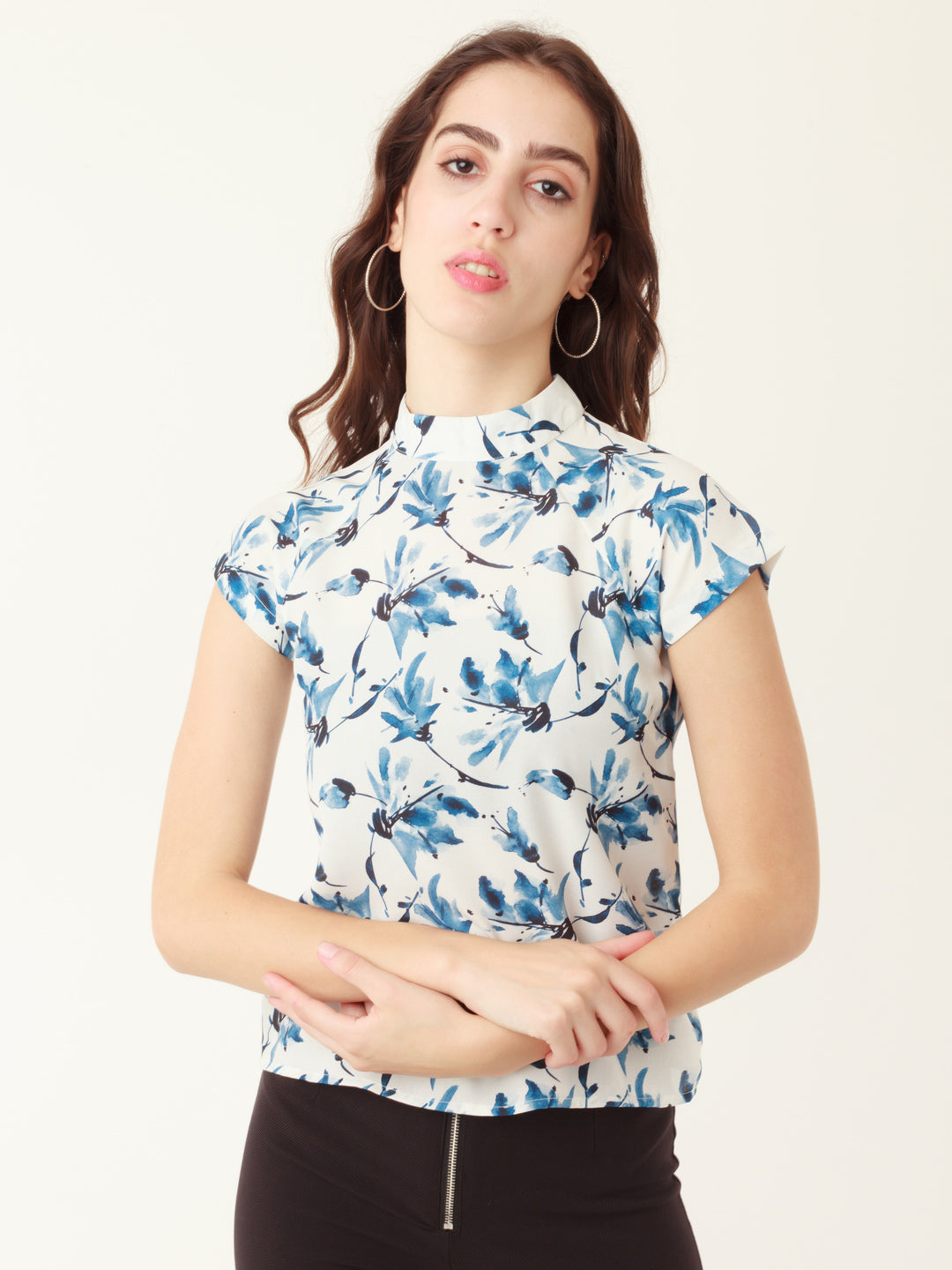 White Tropical Prints Straight Top