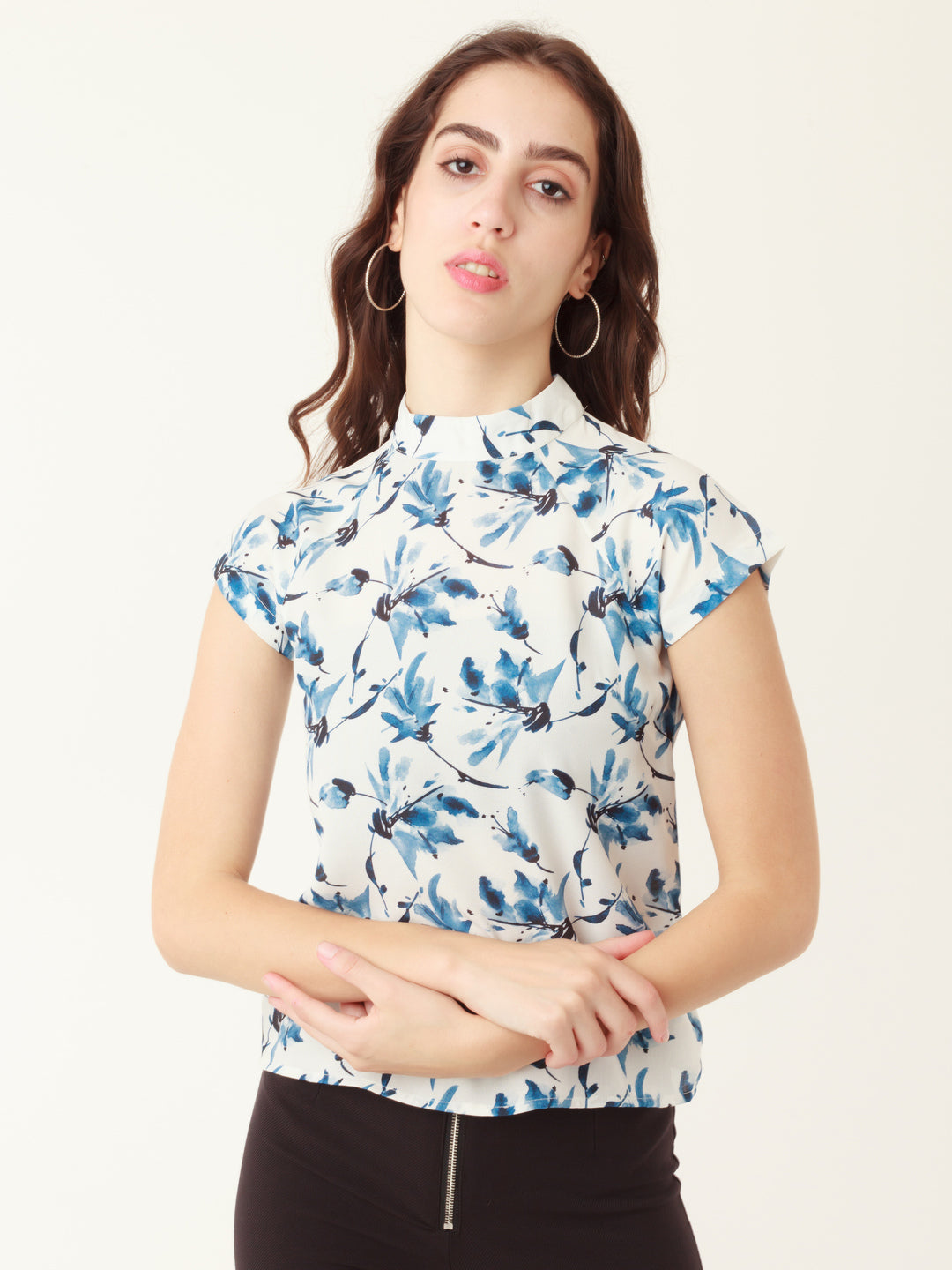 White Tropical Prints Straight Top For Women